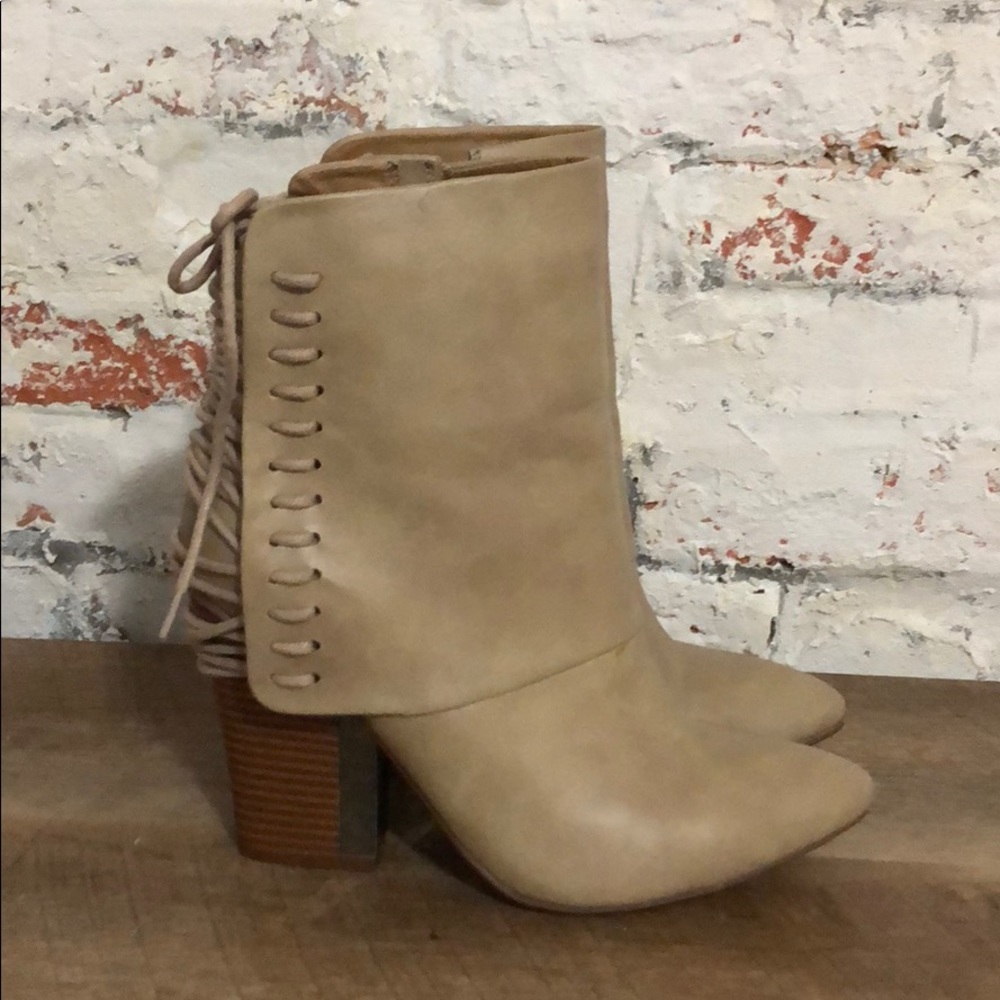 Size 7 Tan Heeled Booties with Lace Up Detail